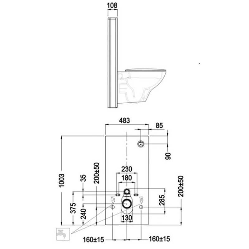 RAK Obelisk Cistern Cabinet for Wall Hung Toilet Pan - Black