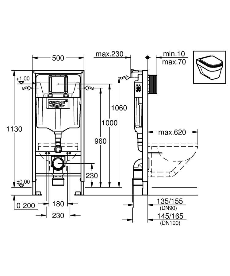 Grohe Rapid SL 1.13m Low Noise Support Frame for Wall Hung WC