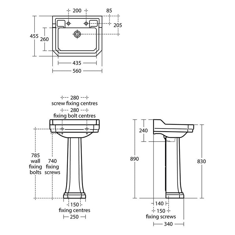 Ideal Standard Waverley 560mm Pedestal Basin With Overflow - White - U470201