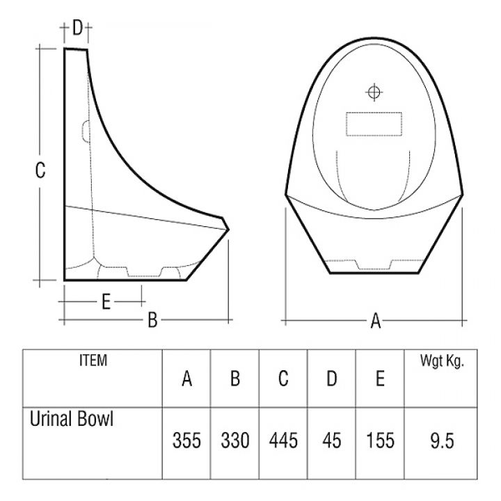 RAK Jazira Wall Hung Urinal 355mm Wide White