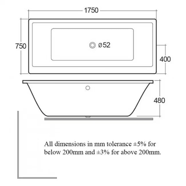 RAK Ceramics evolution bath 1750x750mm