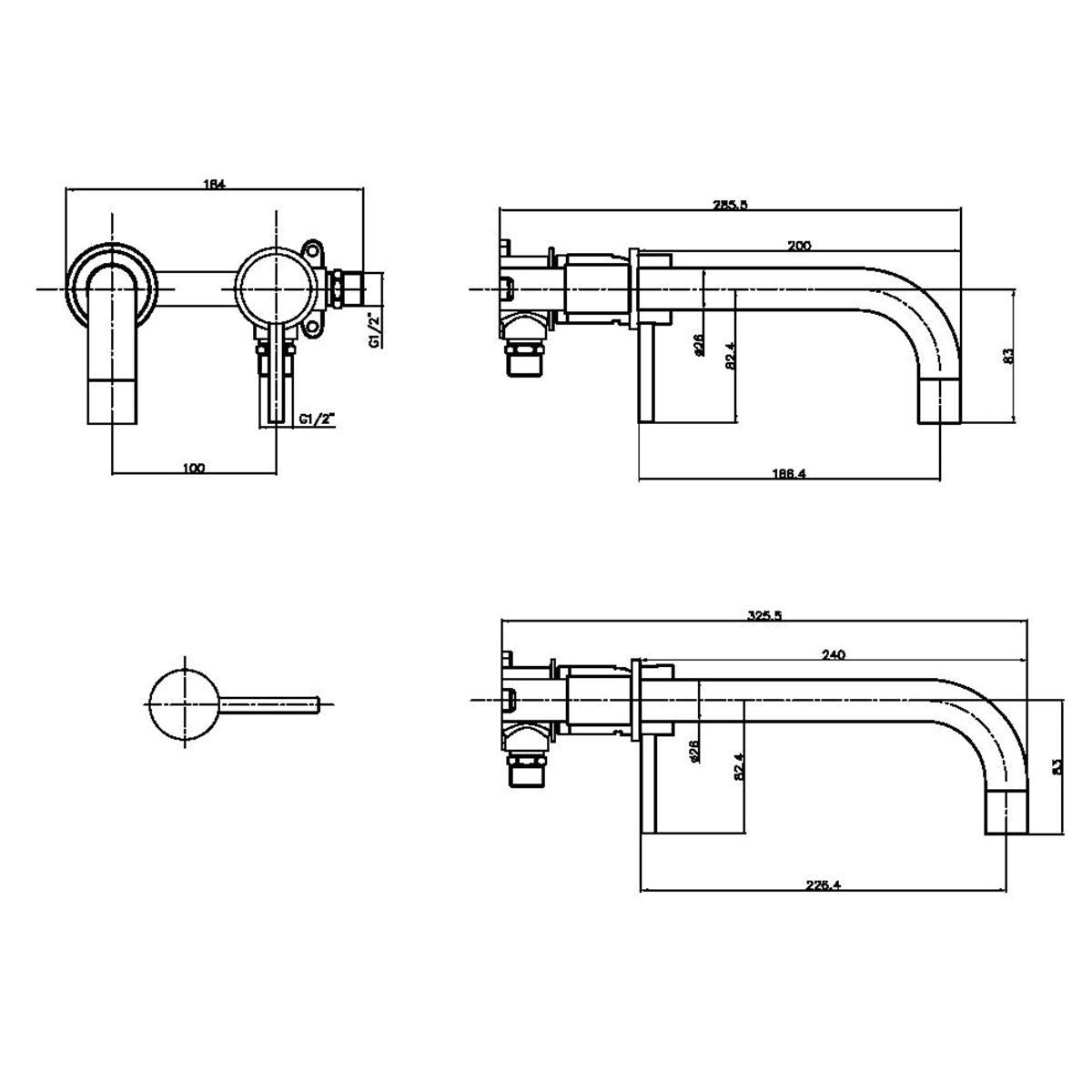 Scudo Core Wall Mounted Basin Tap Brushed Brass NU-015-V2