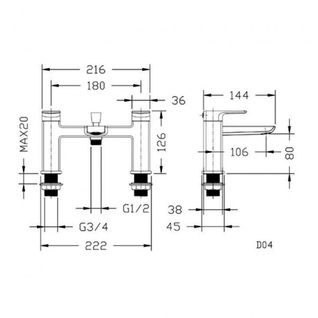 RAK Summit Bath Shower Mixer with Shower Head and Hose - Chrome