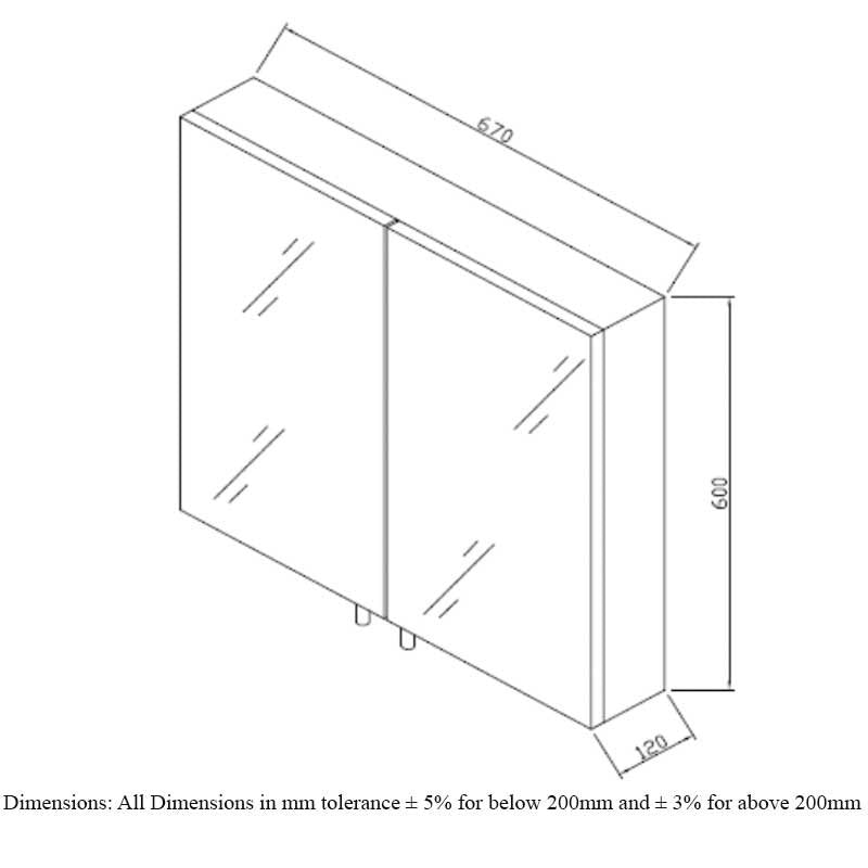 RAK Delta Mirrored Bathroom Cabinet 600mm H x 670mm