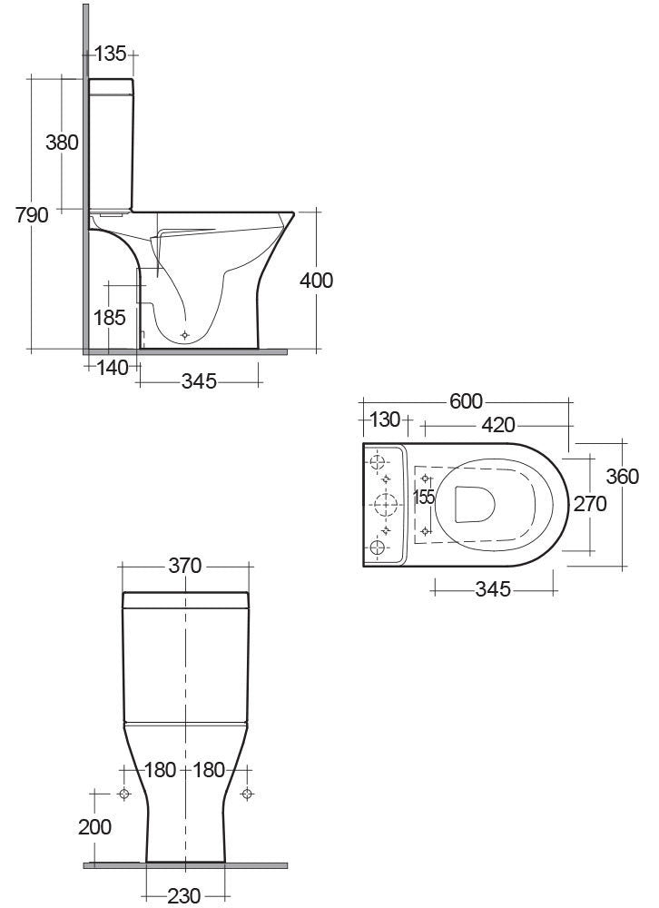 RAK Resort Mini Rimless Close Coupled Full Access Toilet + Quick Release Soft Close Wrap Over Seat