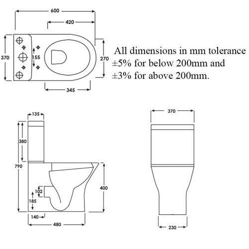 RAK Resort Mini Rimless Close Coupled Closed Back Toilet + Quick Release Soft Close Wrap Over Seat