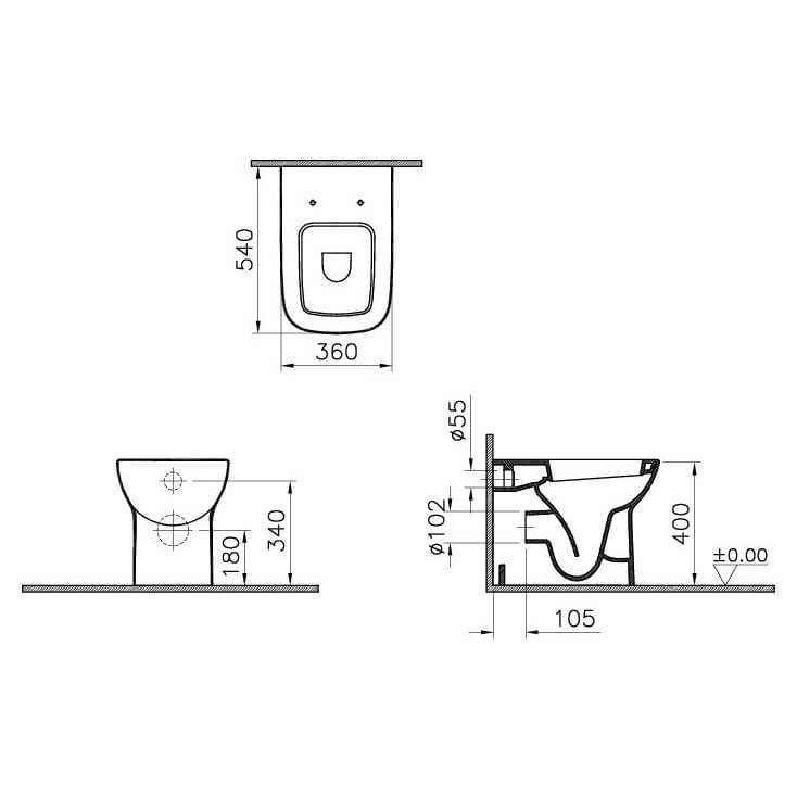 Vitra S20 Back To Wall Pan WC Toilet Pan Standard/Soft Close Seat 540mm Depth