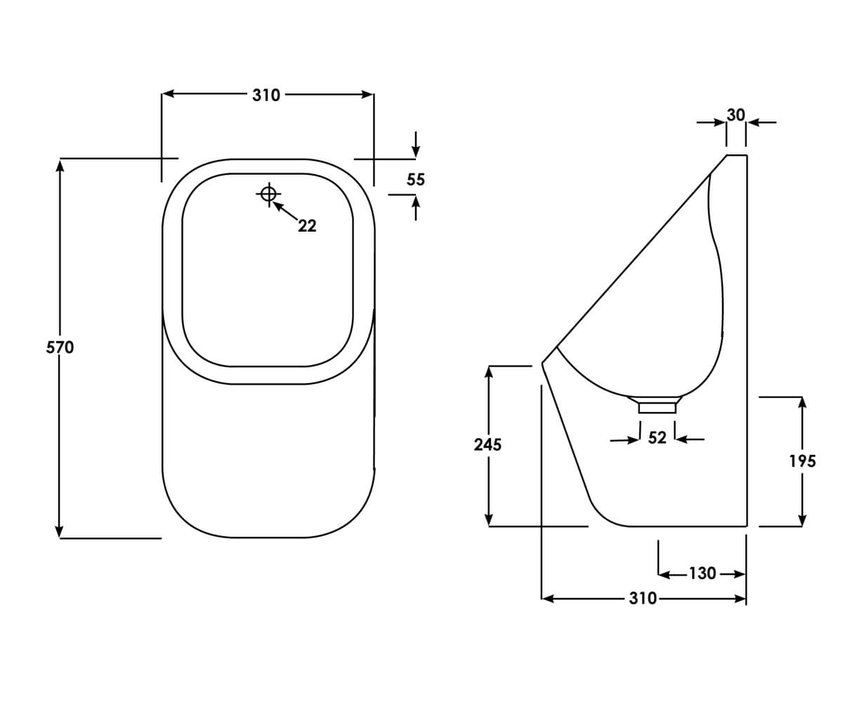 RAK Series 600 310 x 300 x 550mm White Urinal With Wall Brackets