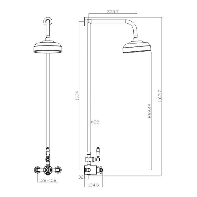 Scudo York Traditional Chrome Rigid Riser Shower Valve With Fixed Head Shower005