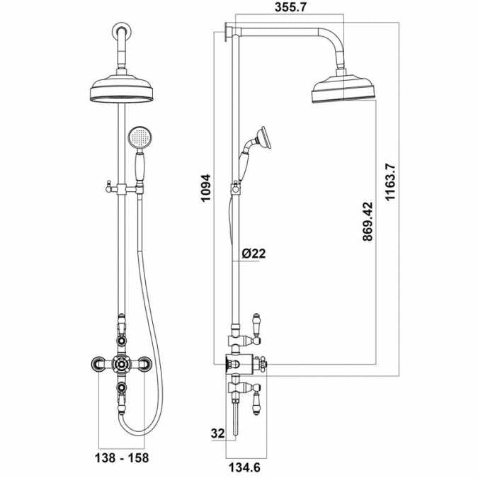 Scudo York Traditional Dual Head Exposed Thermostatic Shower Valve SHOWER006