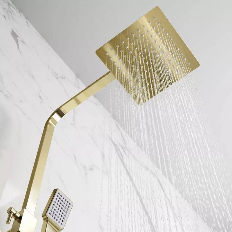 Brushed Brass Square Thermostatic Bar Complete Mixer Shower Dual Function