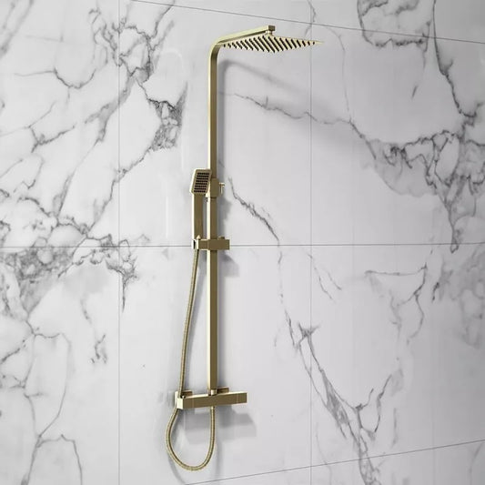 Brushed Brass Square Thermostatic Bar Complete Mixer Shower Dual Function