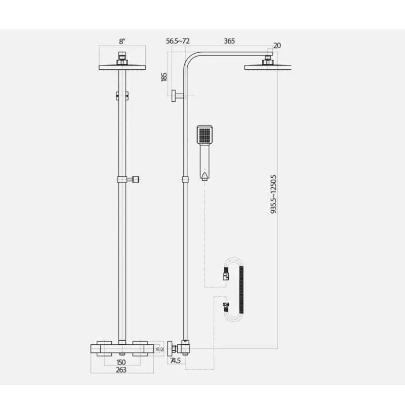 Brushed Brass Square Thermostatic Bar Complete Mixer Shower Dual Function