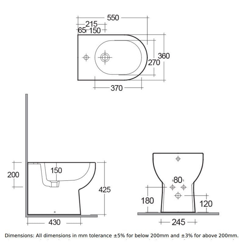 RAK Tonique Back to Wall Bidet 550mm Projection - Alpine White