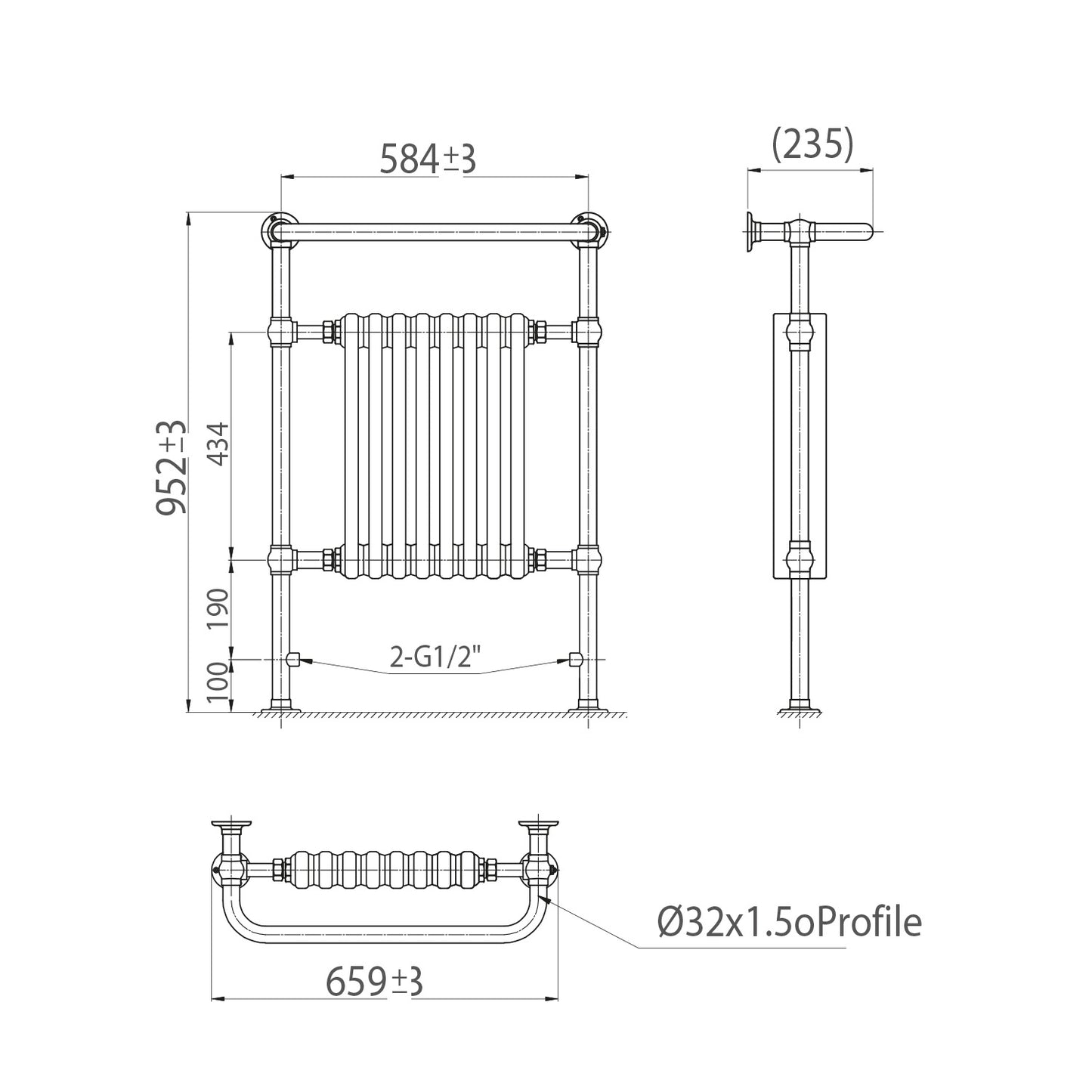 Scudo Harrogate 8 Column Traditional Towel Warmer 952 x 659mm - Chrome/White - TRADRAD002