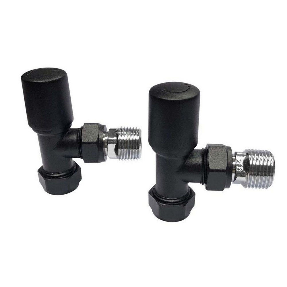 Black Angled Towel Radiator Valves Matte Black Round 15mm TRV005